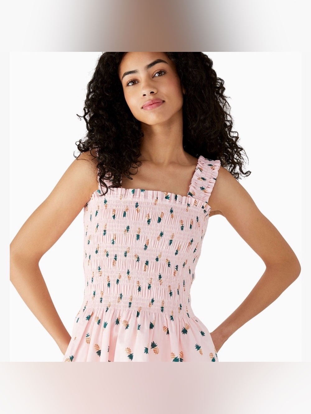 Kate Spade-Baby Pink-Smocked-Pineapple-Tank-Blouse-Tropical-Coastal-Cottage-XS